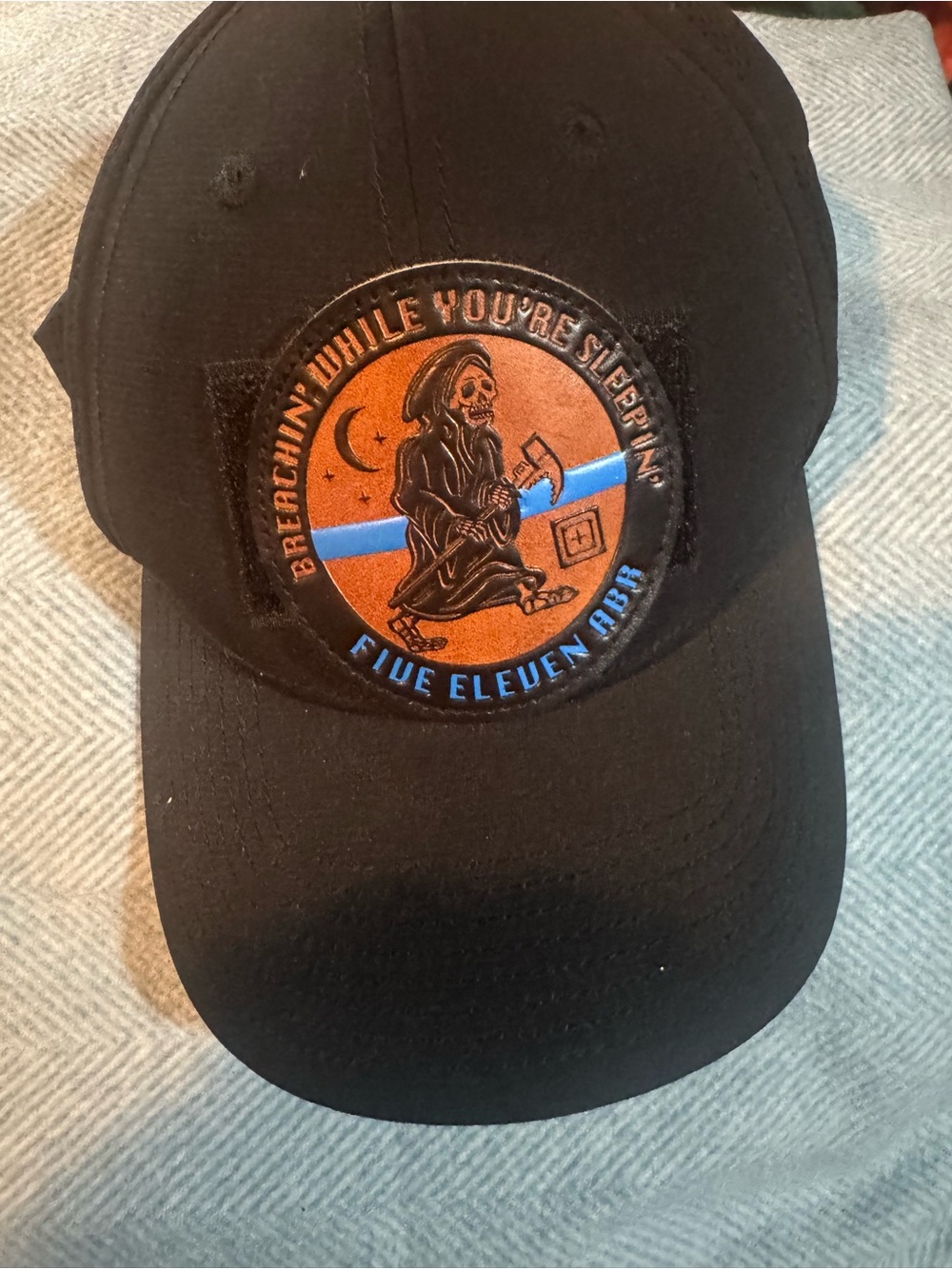 5.11 Tactical Black Cap with Subtle Orange Logo Accents with removable patch